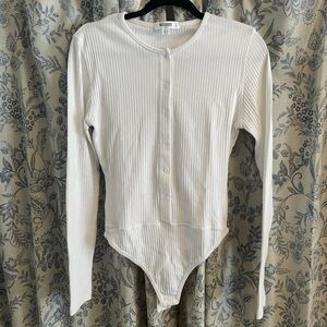Missguided White Ribbed Long Sleeve Bodysuit